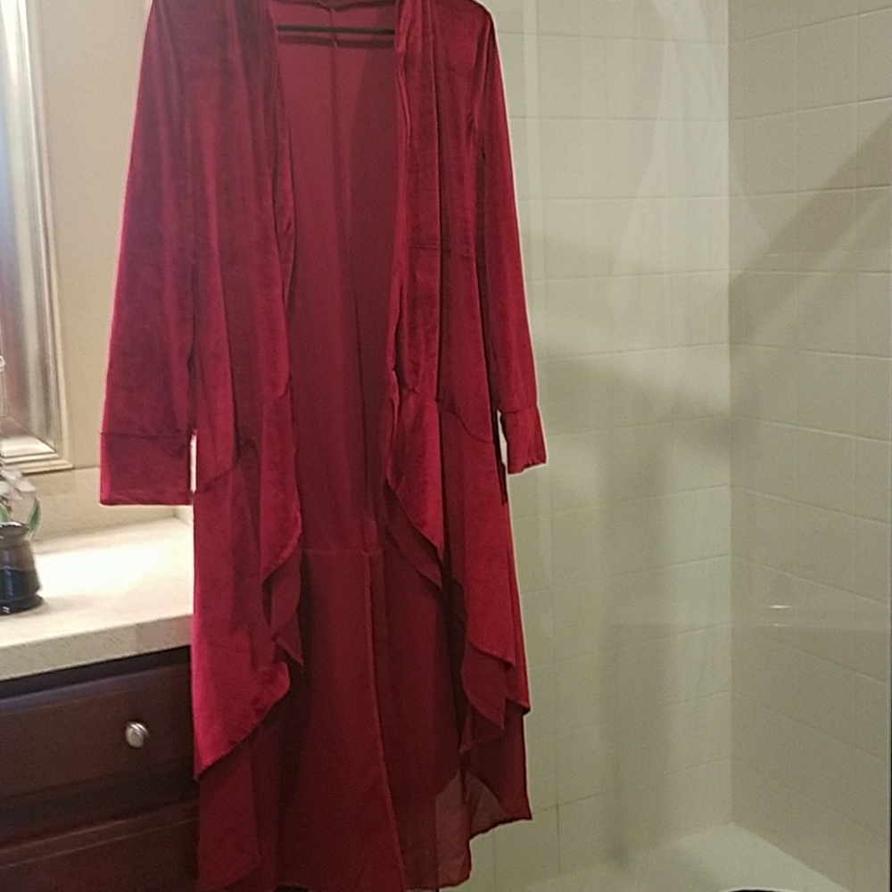 Robe cardigan, velvet with mesh trim